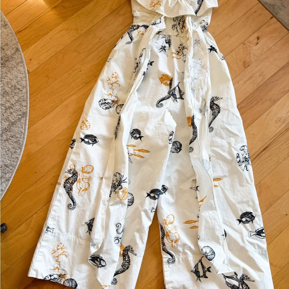 Anthropologie Maeve Strapless Buttondown Wide-Leg Jumpsuit Size 4 Sea Creatures - Picture 8 of 8